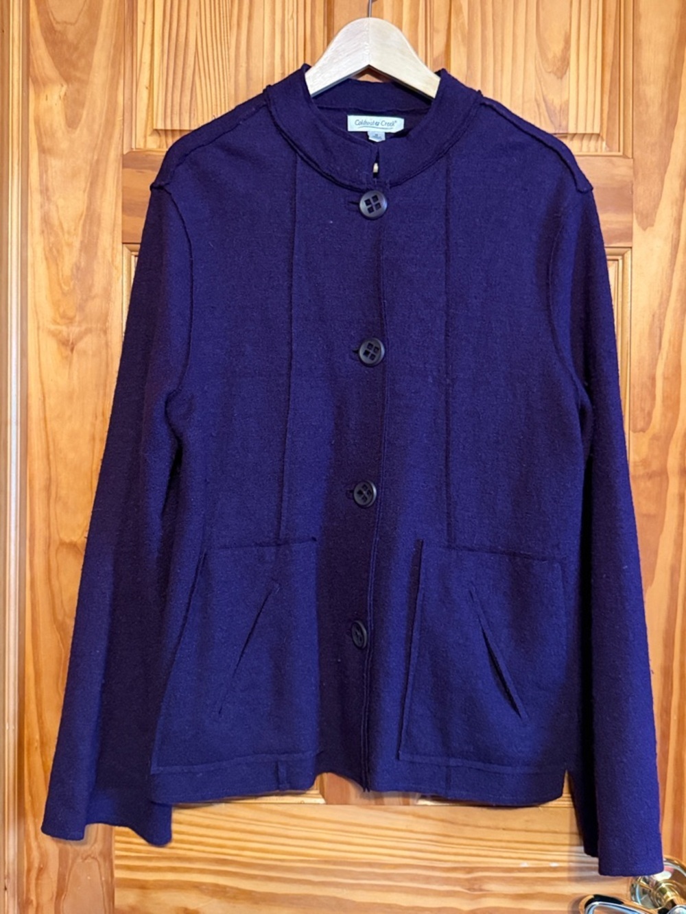 Coldwater Creek Deep Purple Wool Blend Round-Neck Button Sweater Jacket
